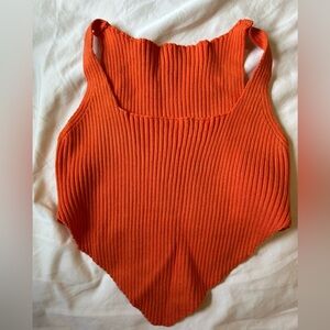 SHEIN Orange Ribbed Asymmetrical Tank Top